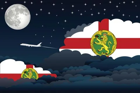 Alderney Night Clouds Airplane Vector Illustration Stock Illustration