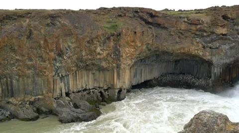 Aldeyjafoss the waterfall with the beautiful rocks pattern at the cliff Stock Footage 67397187