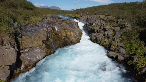 Aldeyjarfoss Waterfall with Basalt Columns Stock Photos