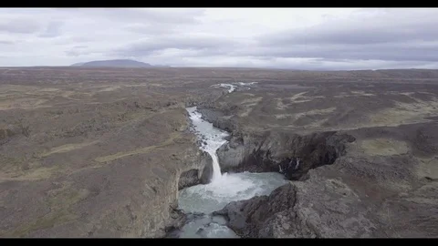 Aldeyjarfoss waterfall drone side view Video stock 83960430