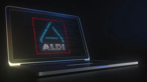 ALDI logo made with computer code on the laptop screen. Editorial conceptual 3d Stock Illustration