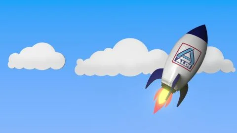 ALDI logo on a rocket mockup. Editorial success related 3D rendering Stock-Illustration