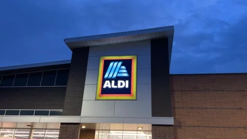 Aldi Store at Night Stock Footage 251552980