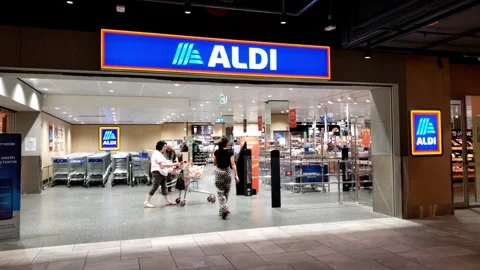 Aldi Supermarket store located in Roselands Shopping Centre Stock Footage 296631262