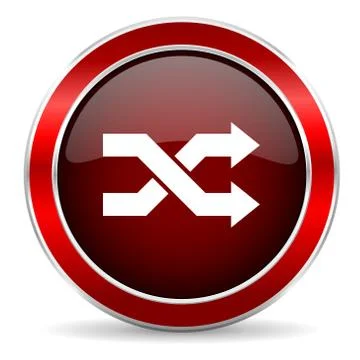 Aleatory red circle glossy web icon, round button with metallic border Stock Illustration