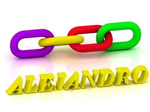 ALEJANDRO- Name and Family of bright yellow letters and chain of green, yello Stock Illustration
