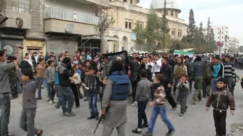 Aleppo Syria Protest  Stock Footage 12805753