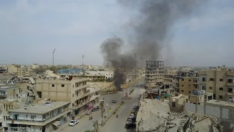 Aleppo, Syria war, 4K drone clip Stock Footage