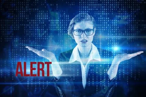 Alert against blue technology interface with binary code Stock Illustration