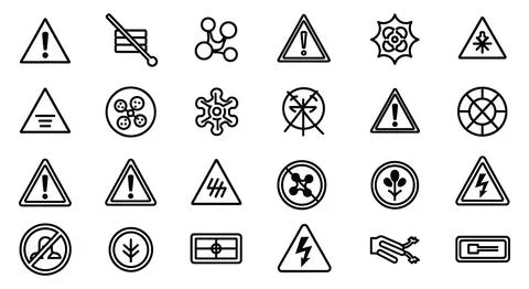Alert and Warning line icon set. Stock Illustration