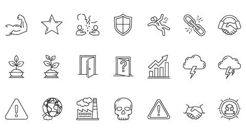 Alert and Warning line icon set. Stock Illustration