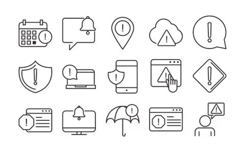 Alert, attention danger exclamation mark precaution, line style design icons set Illustrazione stock