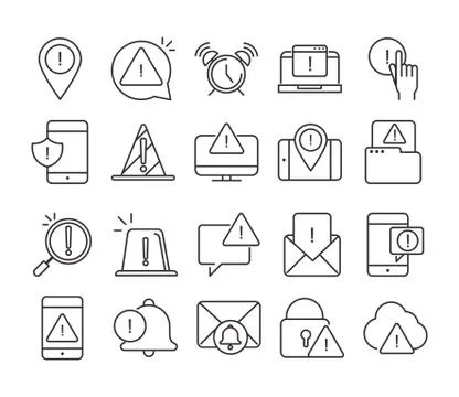 Alert, attention danger exclamation mark precaution, line style design icons set 库存插图