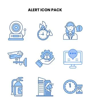 Alert Blue Set Icons Pack Stock Illustration