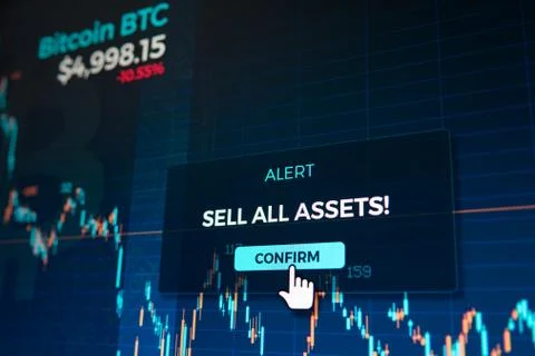 Alert button for sell confirmation on cryptocurrency graph chart screen Stock Photos
