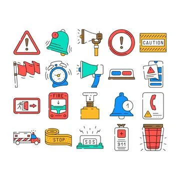 Alert caution error danger icons set vector Illustrazione stock