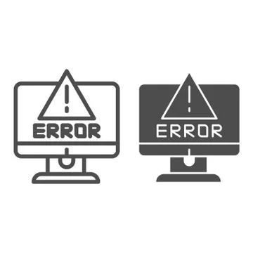 Alert on computer line and glyph icon. Computer error vector illustration Stock Illustration