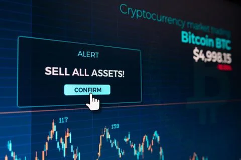 Alert confirmation button on Bitcoin cryptocurrency graph chart screen Stock Photos