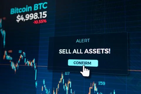 Alert on cryptocurrency graph chart on trading app screen Foto stock