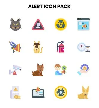 Alert Flat Collection Icons Pack Stock Illustration