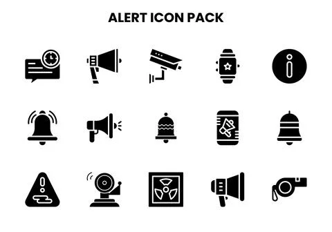 Alert Glyph Set Icons Pack Stock Illustration