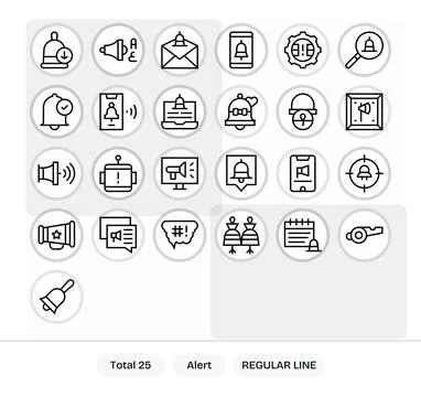 Alert Icon Ultimate Vector Package with 25 Retina Ready Regular Line Detail.. Illustrazione stock