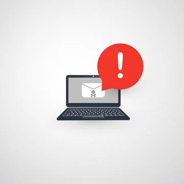 Alert of Infection by E-mail, Laptop Computer Notification, Warning, Import.. Stock Illustration