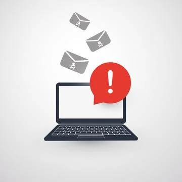 Alert of Infection by E-mail, Laptop Computer Notification, Warning, Import.. Stock Illustration