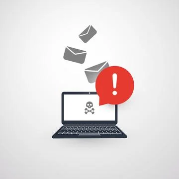 Alert of Infection by E-mail, Laptop Computer Notification, Warning, Import.. Stock Illustration