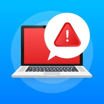 Alert message laptop notification. Danger error alerts, laptop virus problem  스톡 일러스트