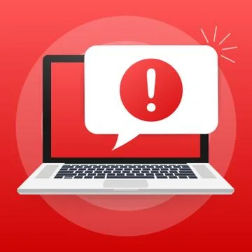Alert message laptop notification. Danger error alerts, laptop virus problem  Stock Illustration