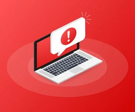 Alert message laptop notification. Danger error alerts, laptop virus problem  스톡 일러스트