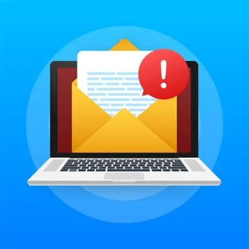 Alert message laptop notification. Danger error alerts, laptop virus problem or Stock Illustration