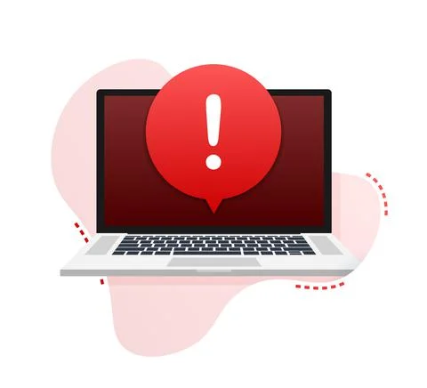 Alert message laptop notification. Danger error alerts, laptop virus problem or 스톡 일러스트