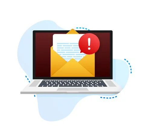 Alert message laptop notification. Danger error alerts, laptop virus problem or Illustrazione stock