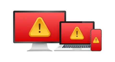 Alert message laptop notification. Danger error alerts, laptop virus problem or Stock Illustration