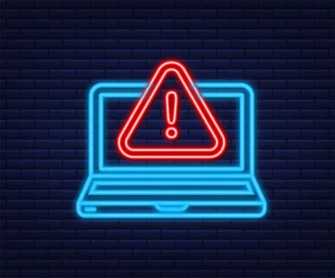 Alert message laptop notification. Neon icon. Danger error alerts, laptop virus 스톡 일러스트
