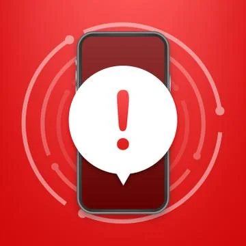 Alert message mobile notification. Danger error alerts, smartphone virus problem Stock Illustration