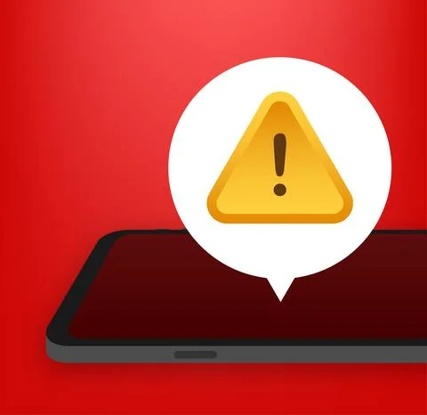Alert message mobile notification. Danger error alerts, smartphone virus problem Stock Illustration