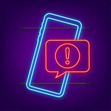 Alert message mobile notification neon sign. Danger error alerts, smartphone Stock Illustration