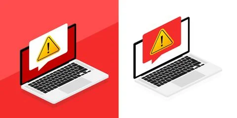 Alert message notification. Attention message on laptop. Danger error. Stock Illustration
