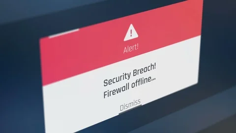 Alert message, security breach, firewall offline, system under attack, hacking Stock Footage 90410693