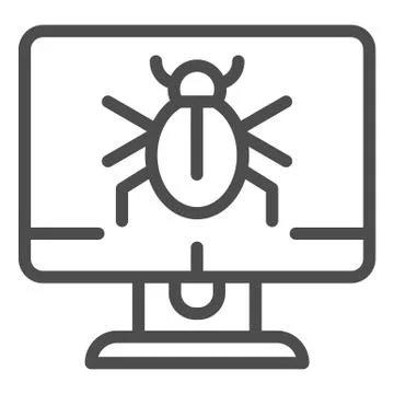 Alert notification on desktop line icon. Infected computer vector illustration Stock Illustration
