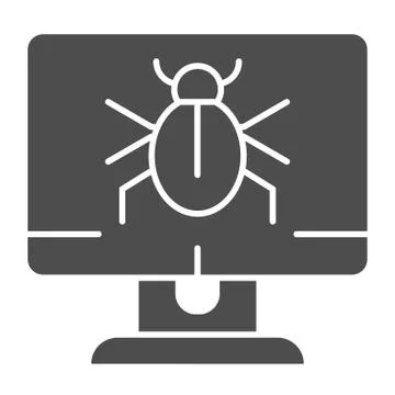 Alert notification on desktop solid icon. Infected computer vector illustration 스톡 일러스트
