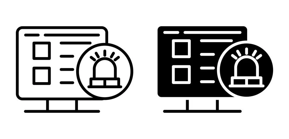 Alert Notification Icon for Computer Screen in Simple Modern Style Stock Illustration