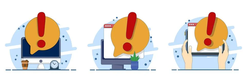 Alert notification illustration set featuring a smartphone screen Stock Illustration