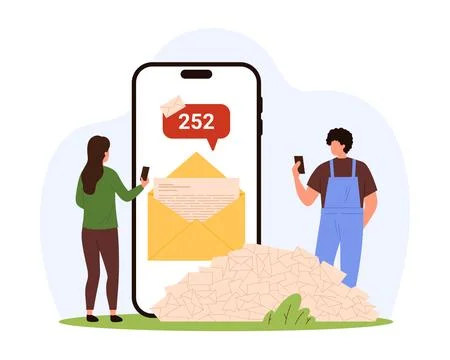 Alert notification of spam, mailbox mobile application overload with marketing 스톡 일러스트