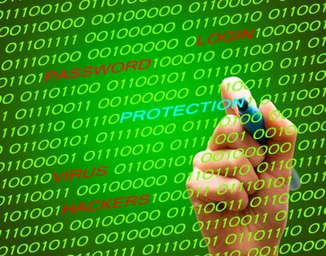 Alert password login virus hackers hand binary text Stock Illustration