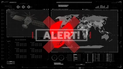 Alert, red warning message on screen, system breach, satellite out of control Stock Footage 83087465