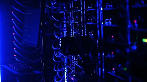 Alert signal with flashing red lights in a server room Stock Footage 287371237